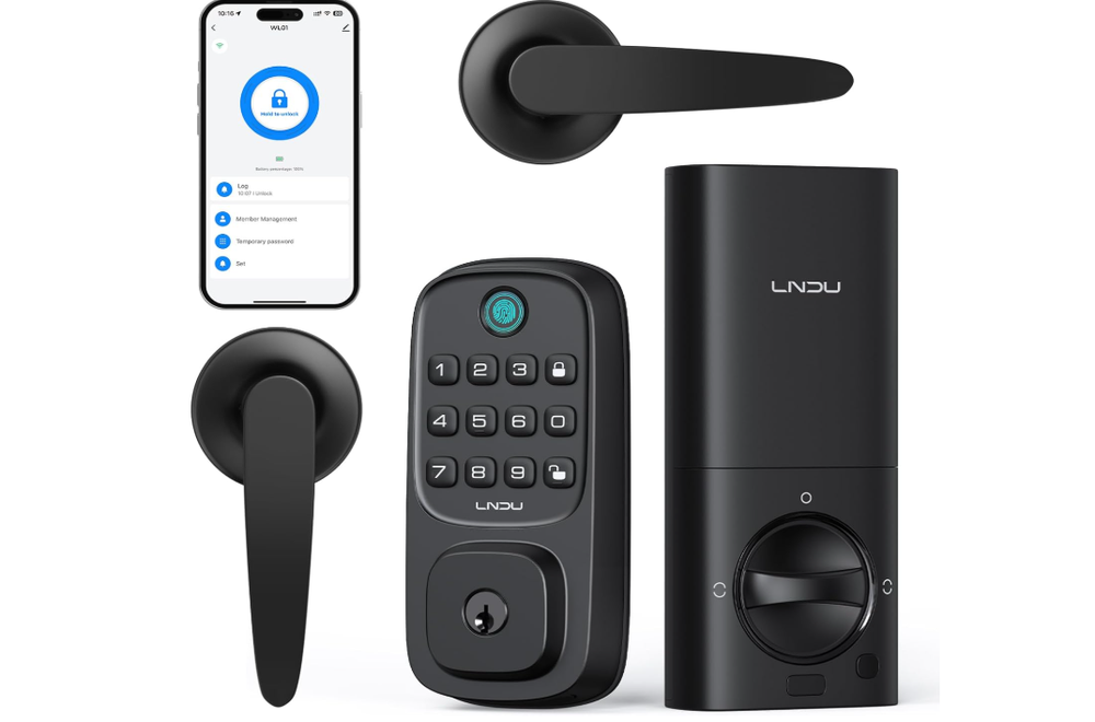 Smart WiFi Door Lock with Fingerprint Keyless Entry and 2 Handle Sets - Built-in Security