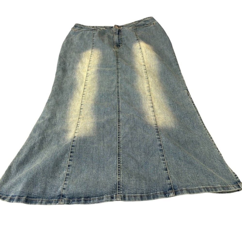 Acid Blue Vintage Long Maxi Denim Skirt Juniors Size 13 Jean Y2k Style-image