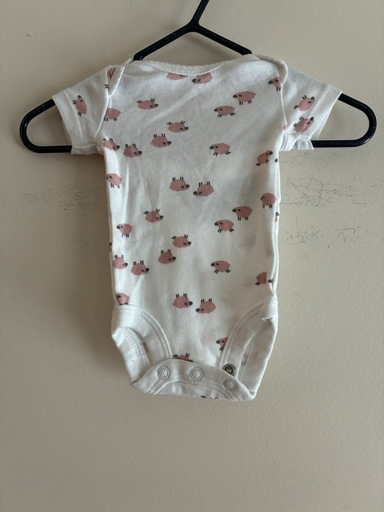 Carter's Baby Girls Pink Sheep 100% Cotton Short Sleeve Bodysuit White Preemie