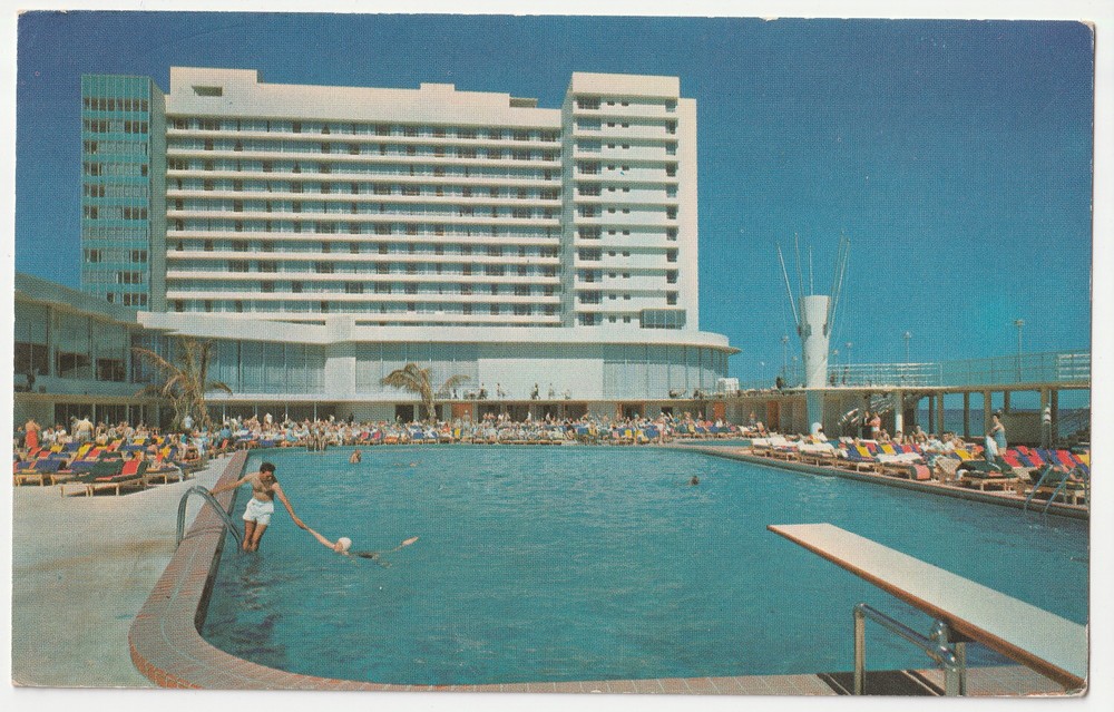c1950s Deauville Hotel Swimming Pool Scene View Miami Beach Florida FL Postcard