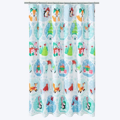 St. Nicholas Winter Critter Oh What Fun Fabric Shower Curtain Fox Polar Bear NWT