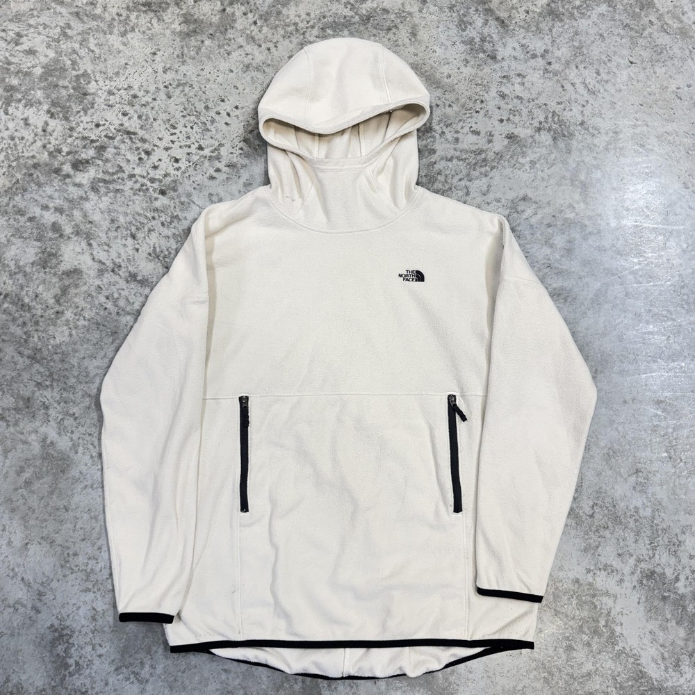 The North Face Hoodie Womens Large White Fleece Pullover Zip Pockets Logo