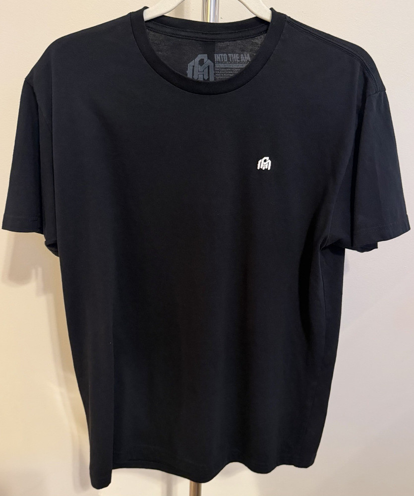 Into the AM Men's Black Solid Crew Neck Short Sleeve T-Shirt Cotton Blend L EUC