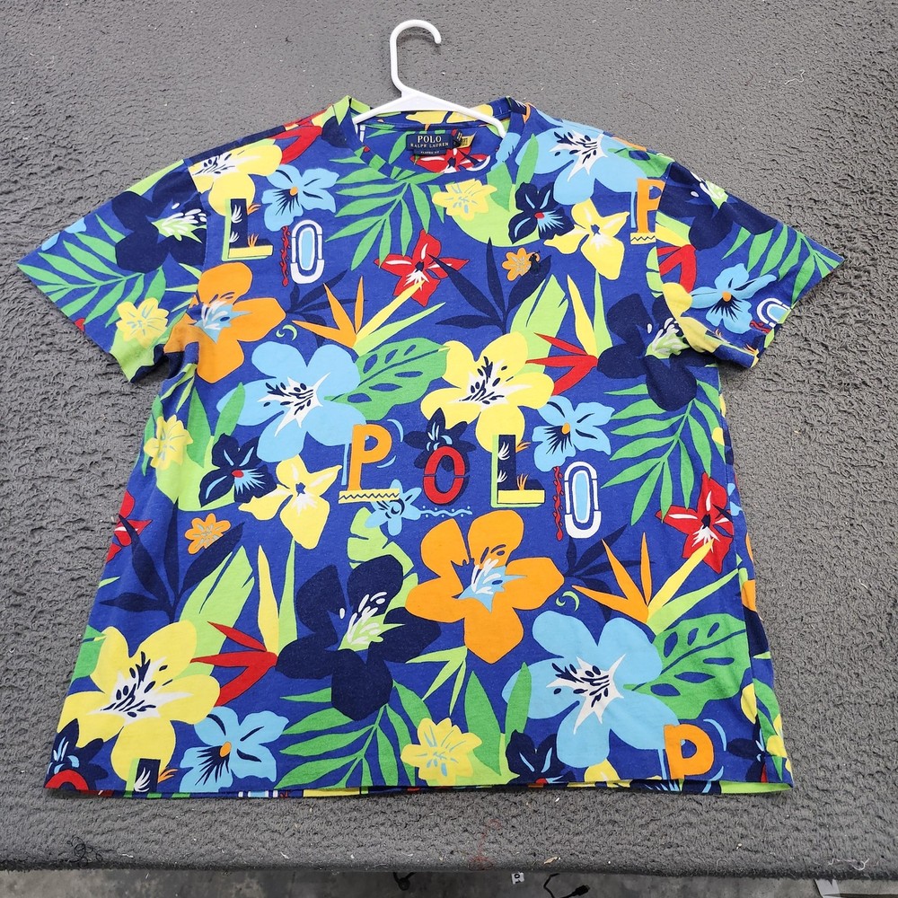 Polo Ralph Lauren Shirt Mens XL Multicolor Floral Hawaiian Allover Graphic Tee