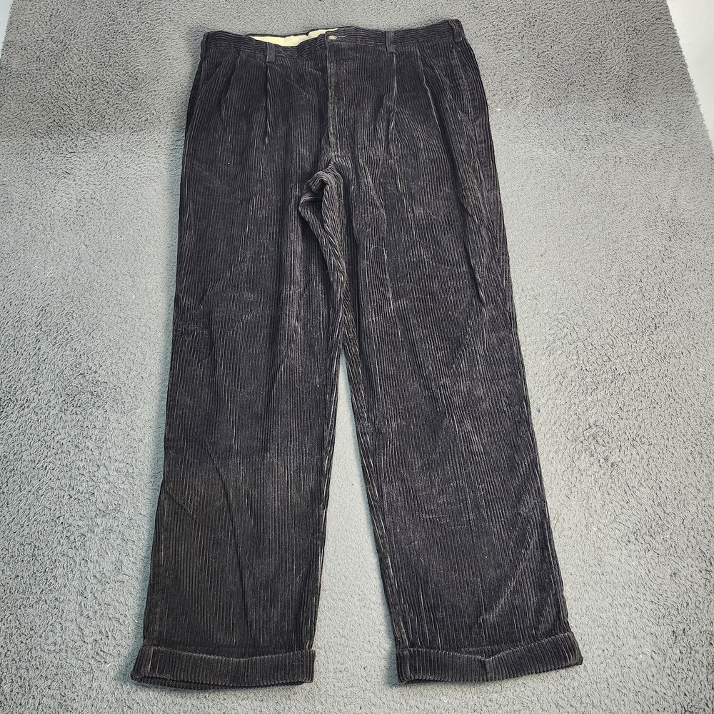 Tommy Hilfiger Pants Mens 38x30 Gray Corduroy Pleated Cuffed Dress Casual Logo