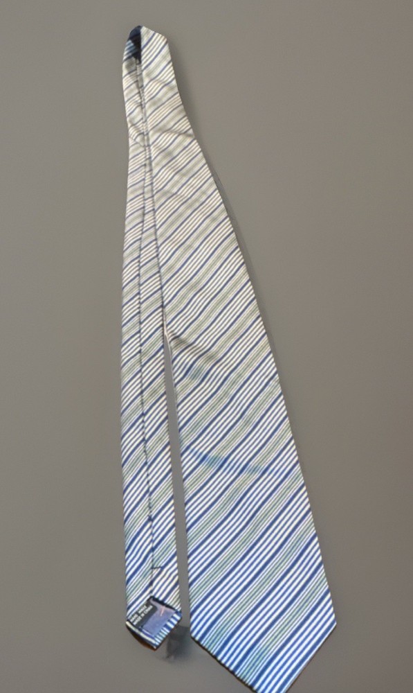Escada Men's Tie Blue Yellow White Striped Pattern Classic Neckwear