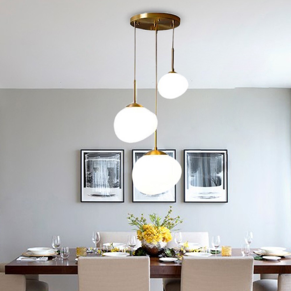 3 Light Globe Glass Pendant Light Modern Gold Glass Ball Chandelier Adjustabl
