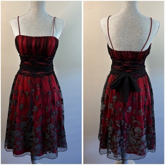Jane USA VTG Womens Y2K Red Black Lace Fairy Grunge Dress Size M Whimsigoth Vamp