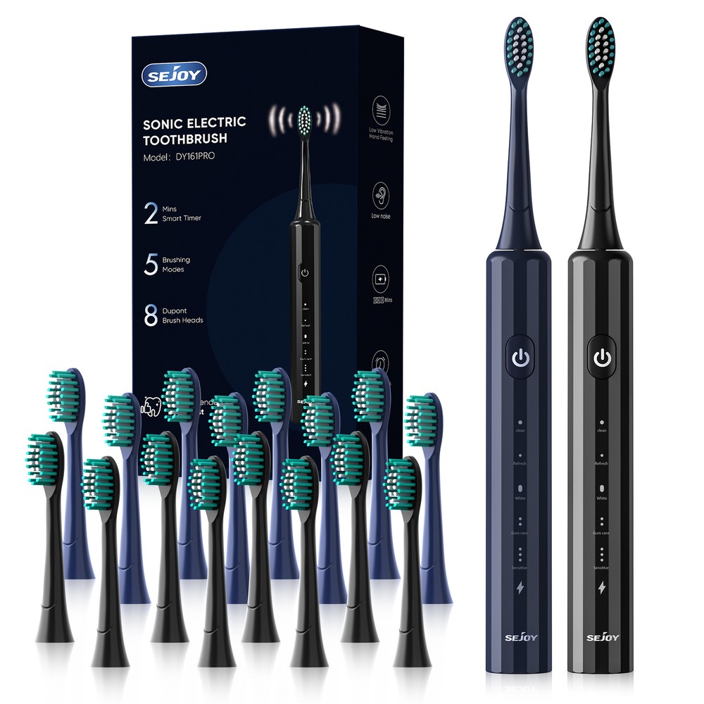 SEJOY Sonic Electric Toothbrush Rechargeable Power 8 Brush Heads 5 Modes Timer