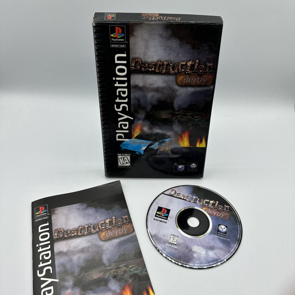 Destruction Derby (Sony PlayStation 1, 1995) Authentic Long Box COMPLETE