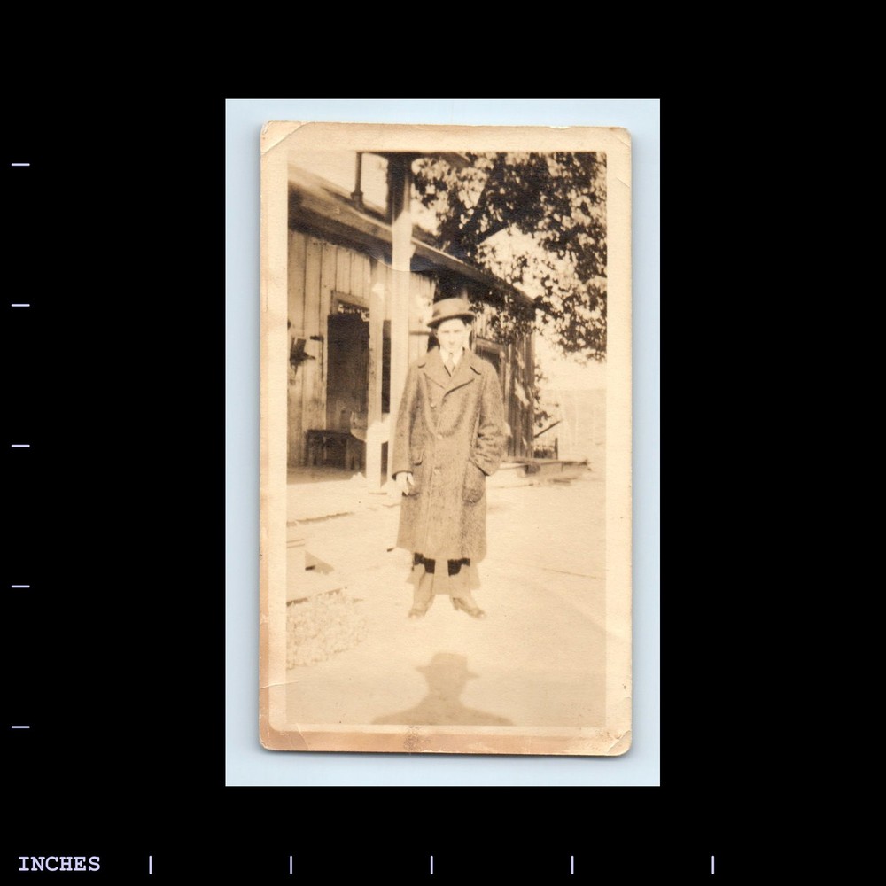 Old Vintage Photo MAN STANDING OUTSIDE BUILDINGS SPY SHADOW
