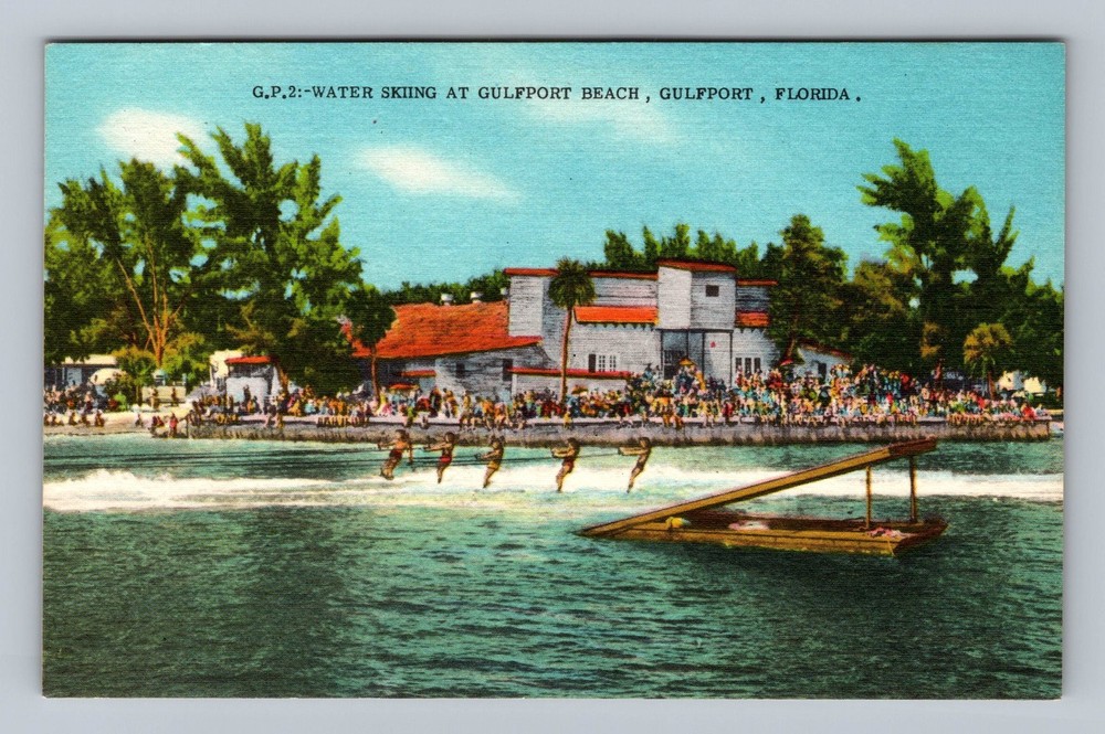 Gulfport FL-Florida Water Skiing Gulfport Beach Vintage Postcard Standard Post