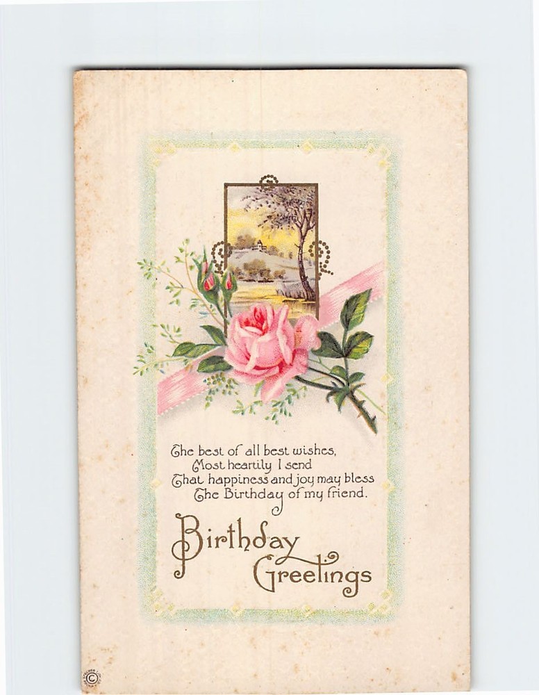 Postcard Birthday Greeting Card with Poem and Birthday Embossed Art Print