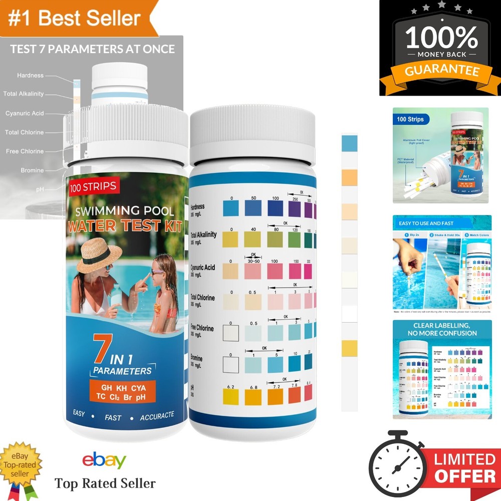 Accurate Pool&SPA Test Strip,,100 Hot Tub Test Strips Quick&Easy Pool Water T...-image