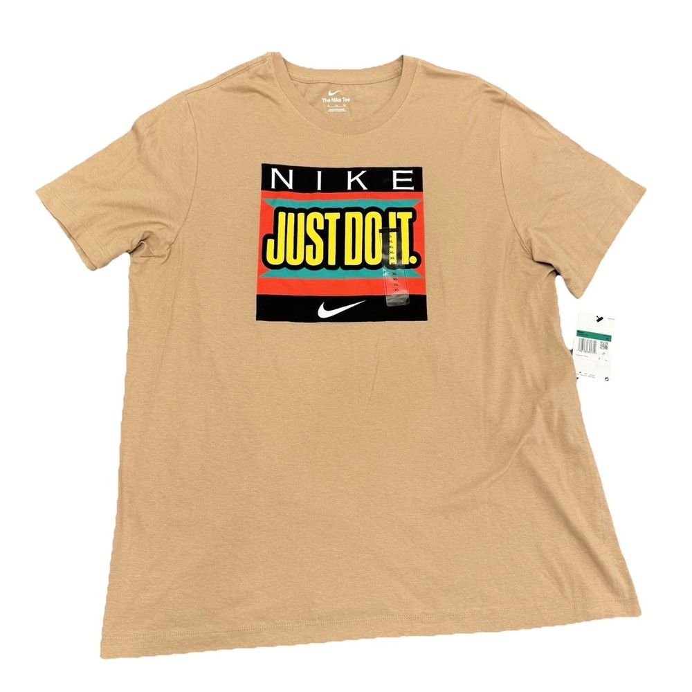 Nike Just Do It T-Shirt Mens XL Tan/Wheat Retro Graphic Tee NWT