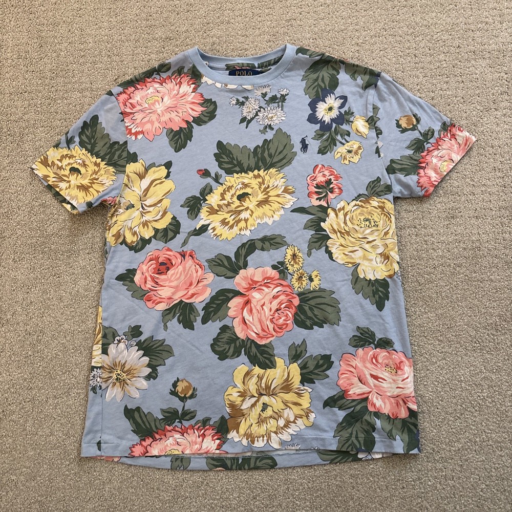 Polo Ralph Lauren T Shirt Mens Sz S Blue All Over Floral Print Classic Fit Tee