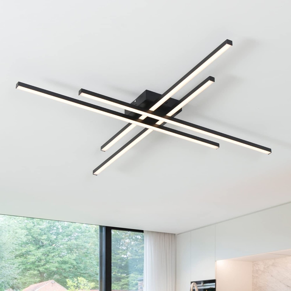 Modern Black Dimmable LED Semi-Flush Mount Ceiling Light with Remote Control