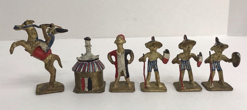 Vtg Ashanti African Tribal Metal Figure 2.5” Painted Gold Weights Set Of 6 (D)