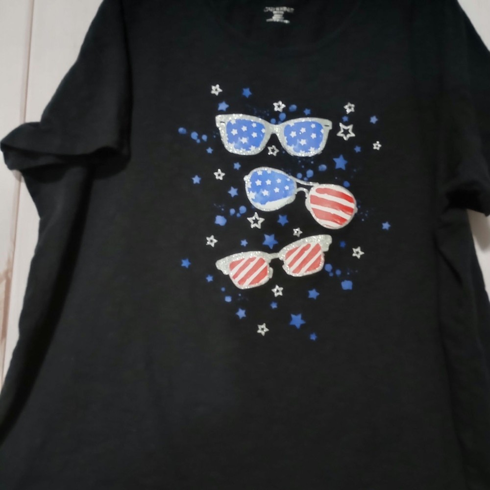 Catherines Womens 2X Black Short Sleeve Shirt with Sunglasses Print