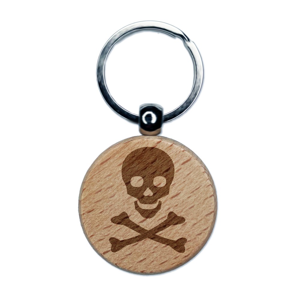 Skull and Crossbones Engraved Wooden Keychain Charm