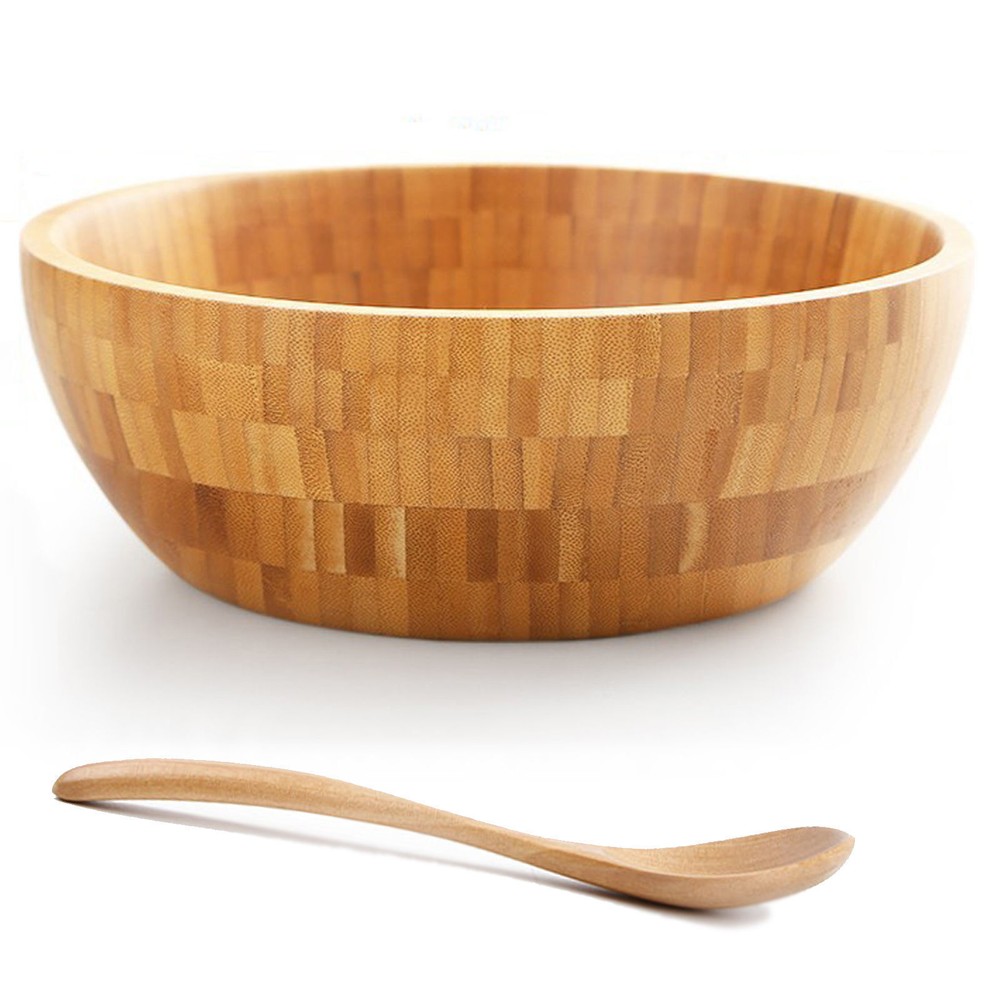 Bamboo Salad Bowl with Salad Spoon,Wooden Serving Bowl with  Serving Utensils