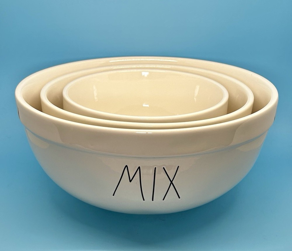 Rae Dunn Artisan Mixing Bowls Set MIX STIR PINCH Nesting 3-Piece Magenta Pottery