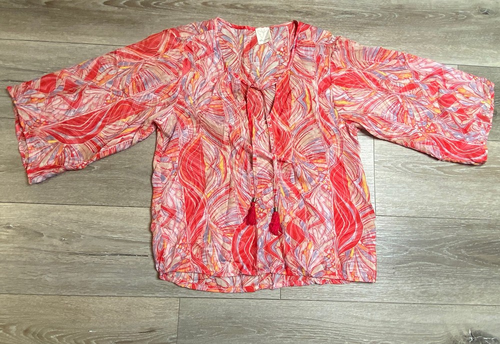 Ella Moss Women’s 100% Silk Sheer Boho Paisley Blouse Size XS