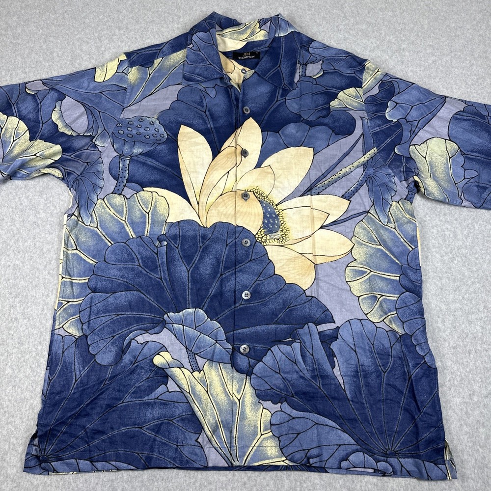 Jim Thompson Men's Hawaiian 100% Linen Loop Collar Button Up Shirt XL Resort AOP