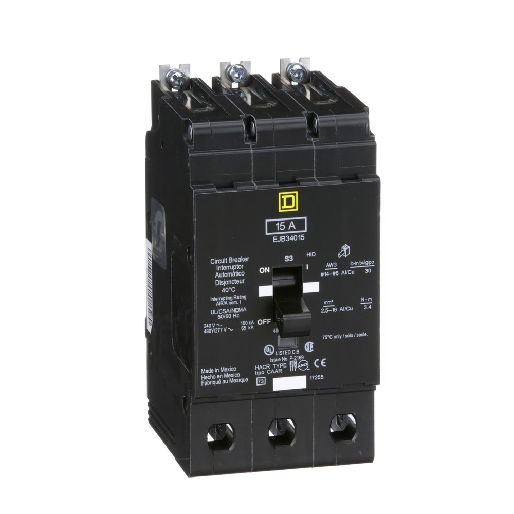Square D EJB34015 Circuit Breaker - MCCB 15A 3P 100kA, E-Frame 480Y/277 VAC