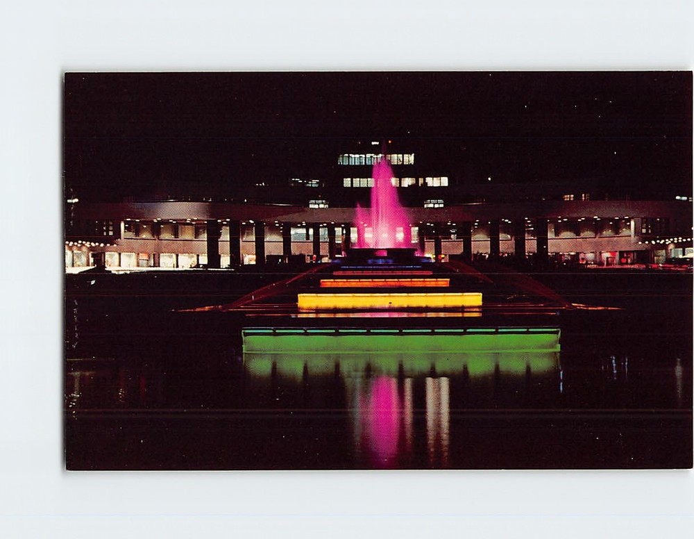 Postcard Airport Fountain Greater Pittsburgh Pennsylvania Night War Memorial USA