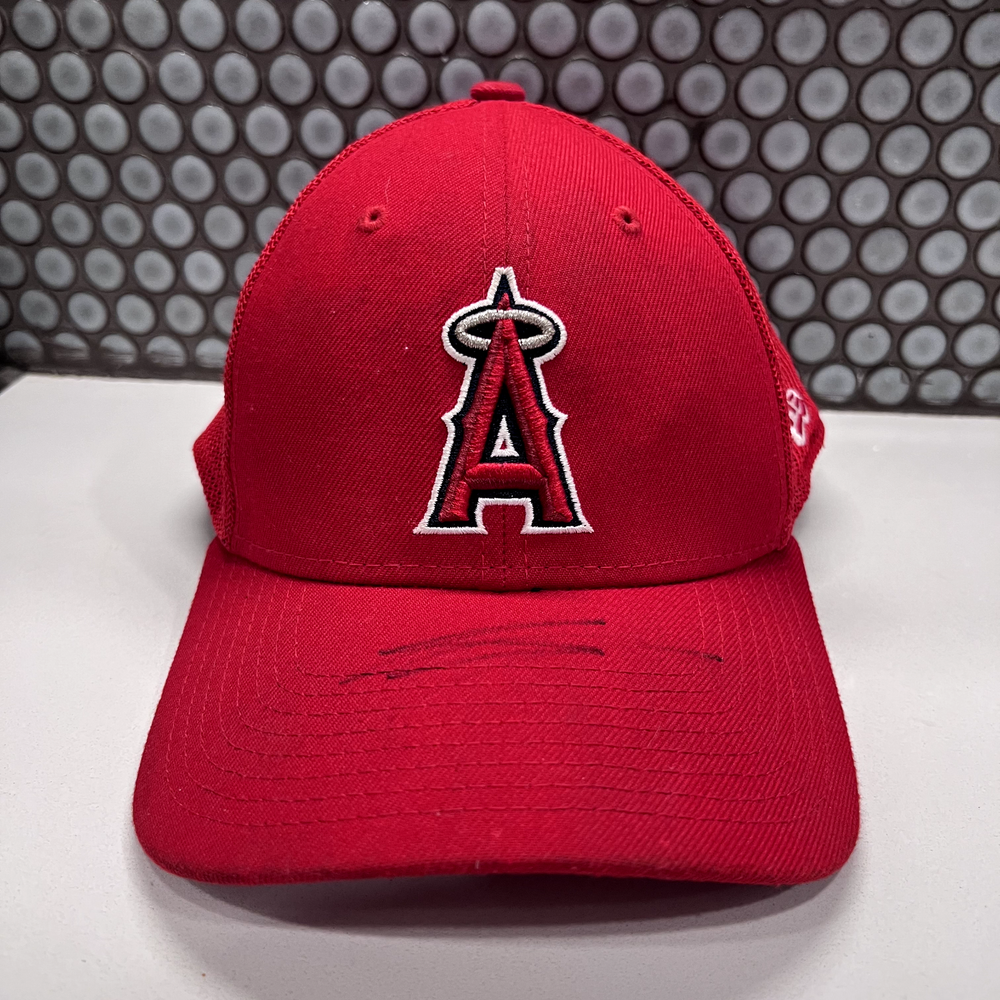 Anaheim Angels Hat Cap Fitted Mens Small Medium Red Trucker New Era MLB Mesh