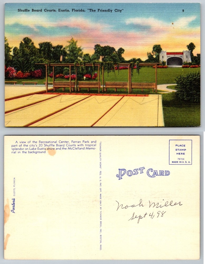 Eustis FL Shuffleboard Courts Ferran Park McClelland Memorial Linen Postcard