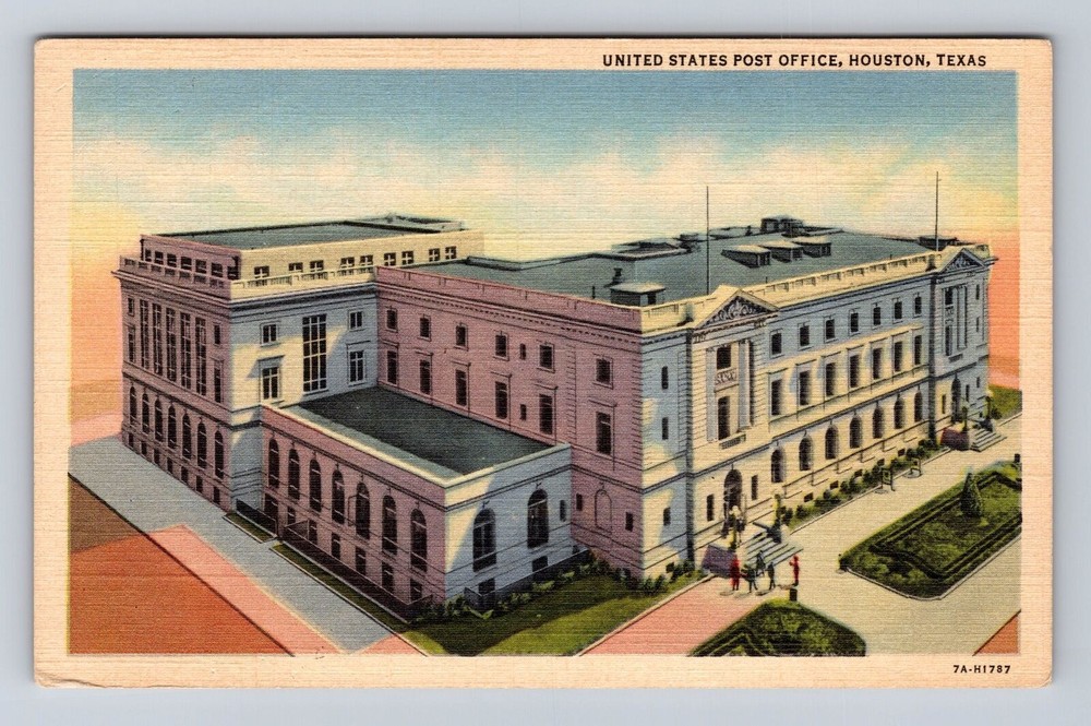 Houston TX-Texas, Bird's Eye United States Post Office Building Vintage Postcard