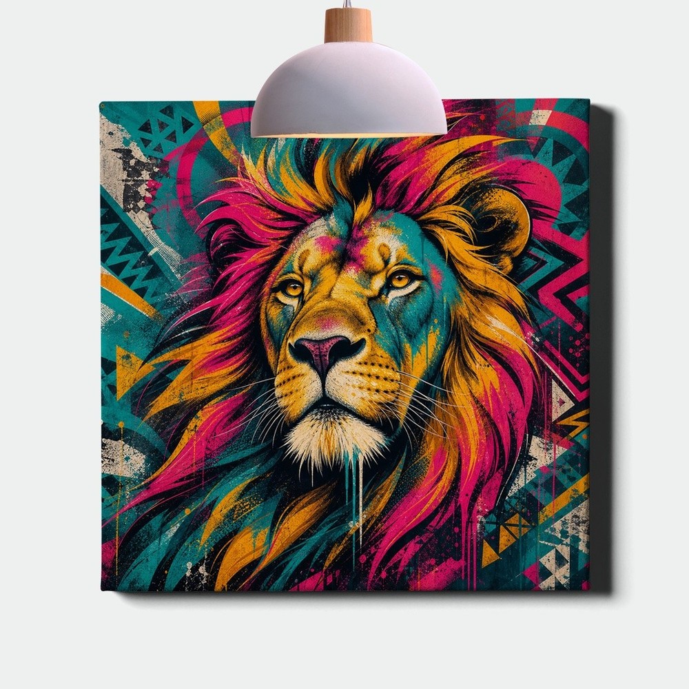 Lion Portrait Canvas Print Colorful Abstract Graffiti Animal Art-image