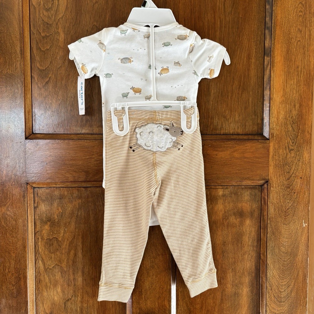 Carters Baby 18mos Unisex 3pc Neutral Color Bodysuit Pant Set Sheep Lamb Theme