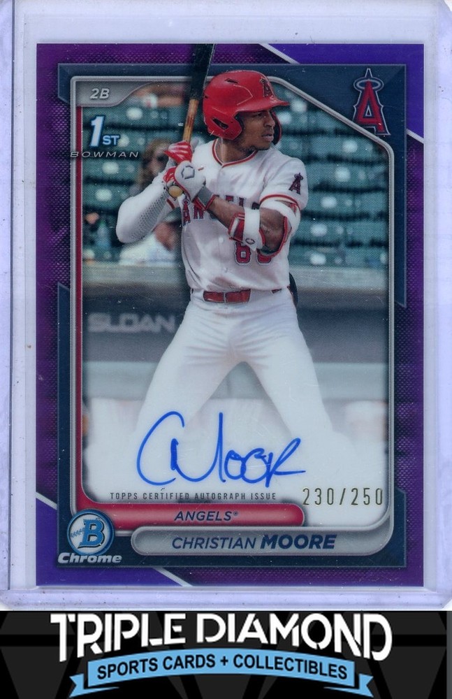 2024 Bowman Draft Chrome 1st Christian Moore Auto Purple Refr #230/250 T795