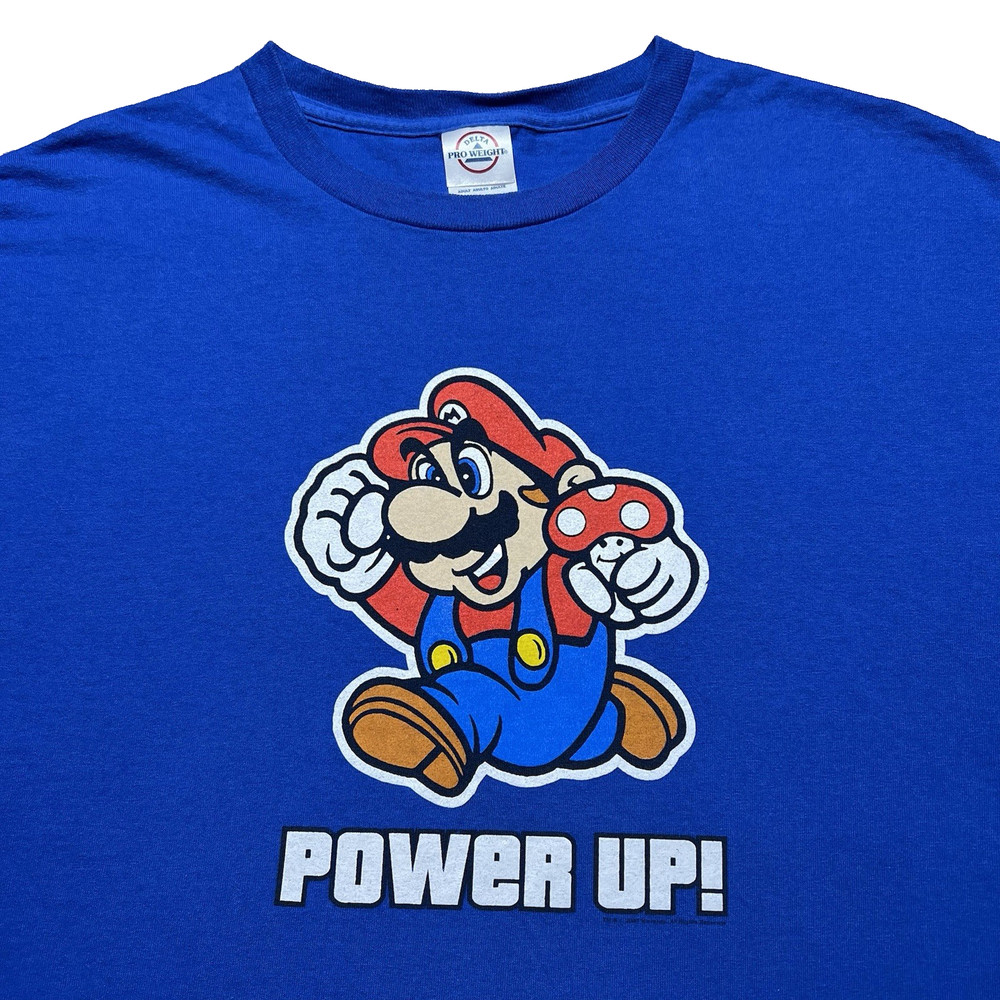 Vintage 2003 Super Mario Power Up Nintendo T Shirt Blue Delta Pro Weight XL