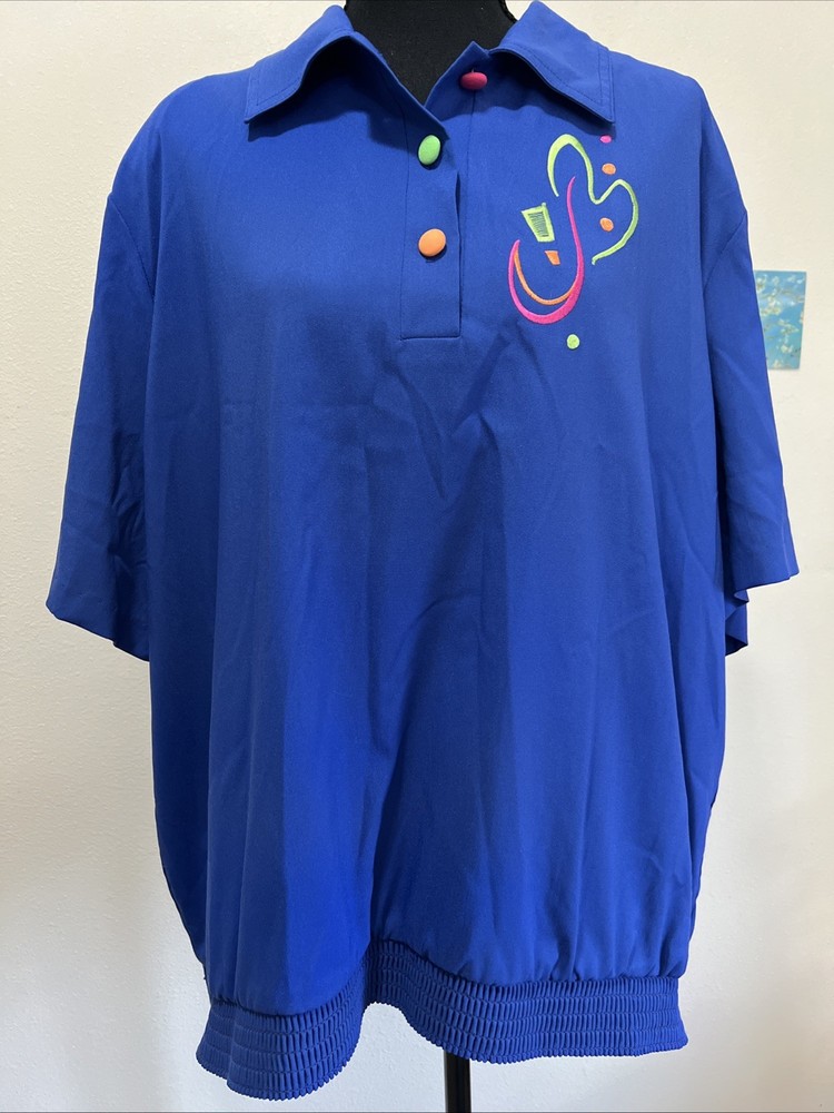 Women's Vintage 80s 90s Button Up Collared Short Sleeve Blouse 2x Shoulder Pads