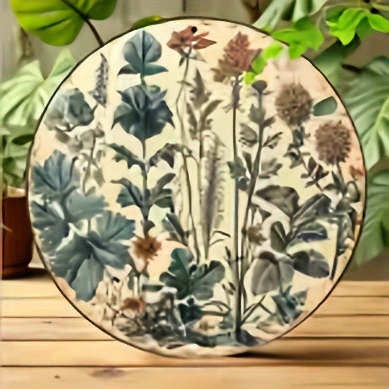Vintage Botanical Floral Round Aluminum Wall Art Light Beige