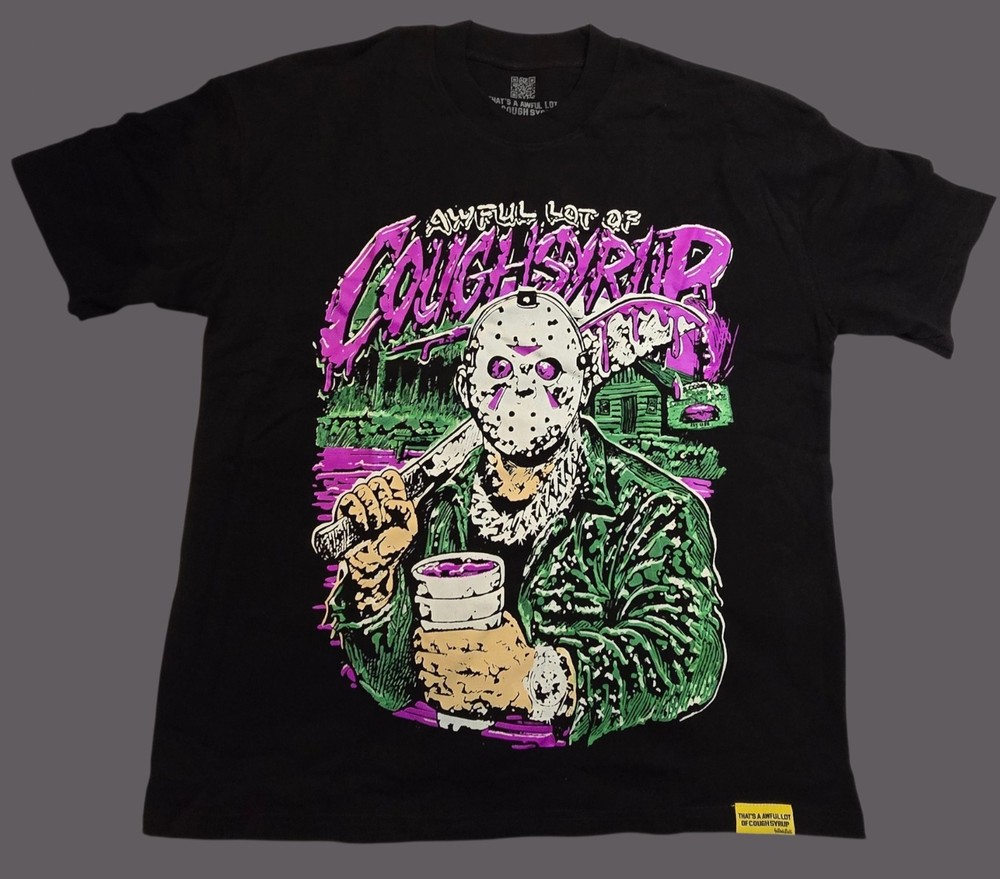 That's An Awful Lot Of Cough Syrup Jason Mask Tee Black Size Large NWOT