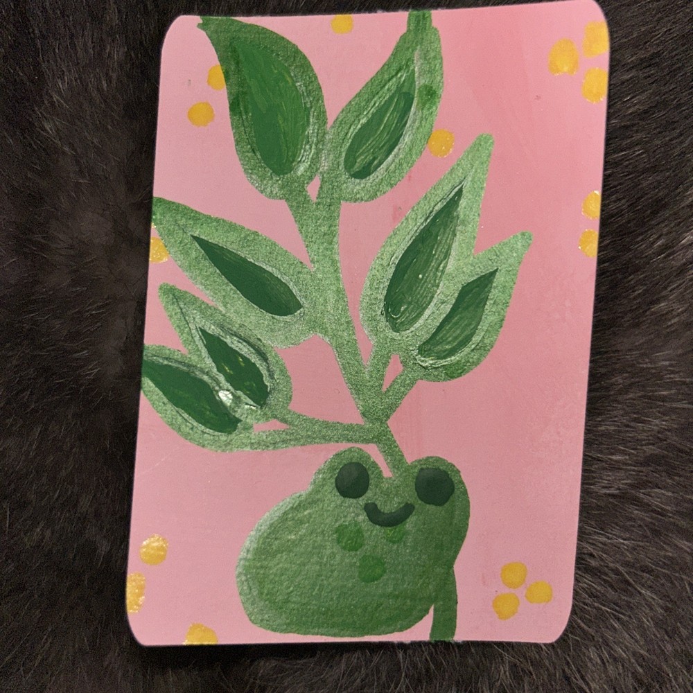 ACEO Handmade Botanical Frog Drawing Original Contemporary Art Ink on Paper