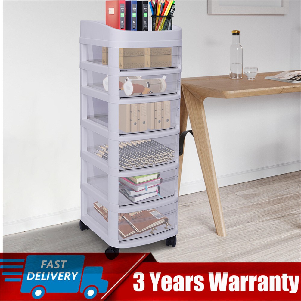 6-Drawer Organizer Plastic Rolling Storage Cart Whit Trolley Cabinet w/ Wheel]
