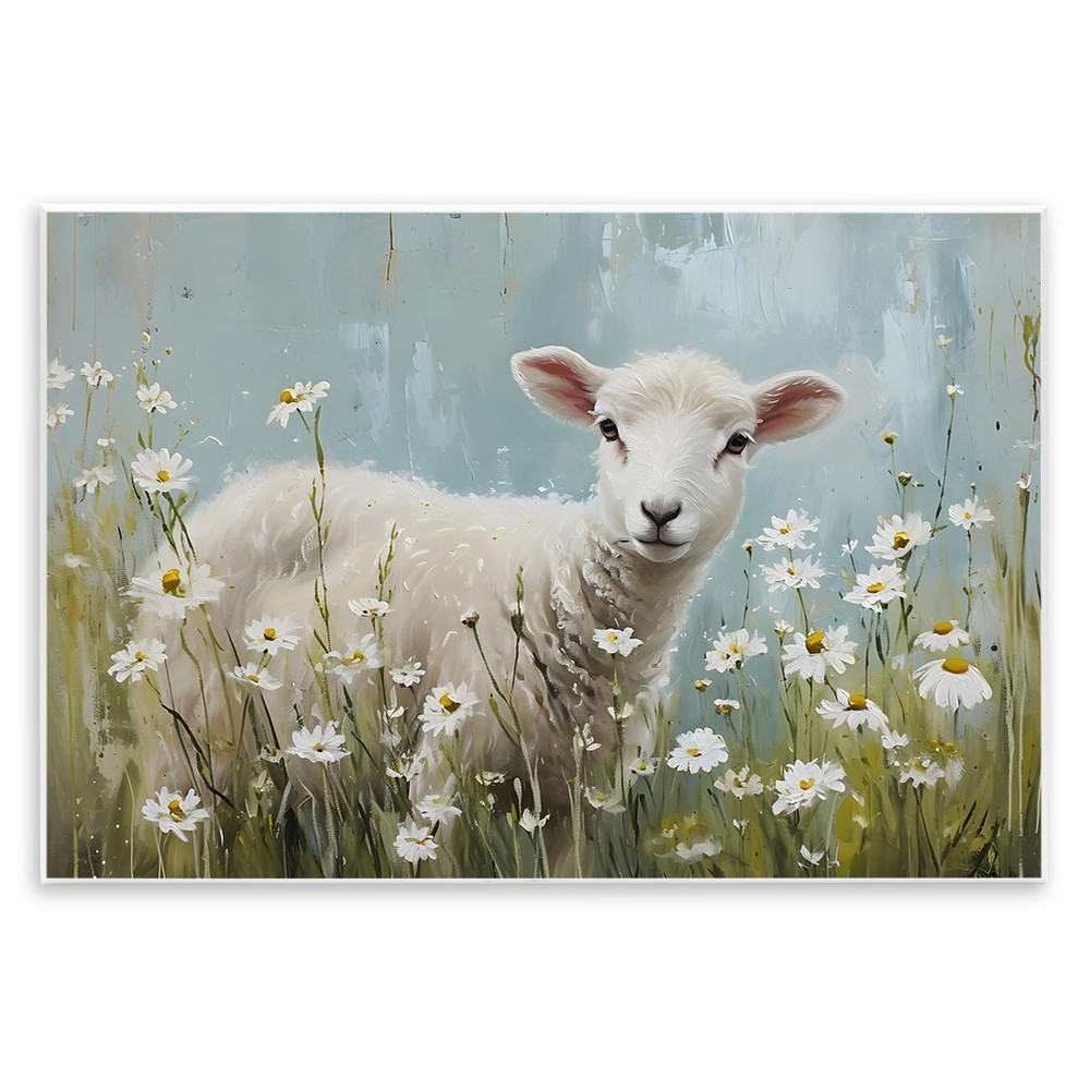 Lamb Among Daisies Wall Plaque Art Design by Petal Prints Design