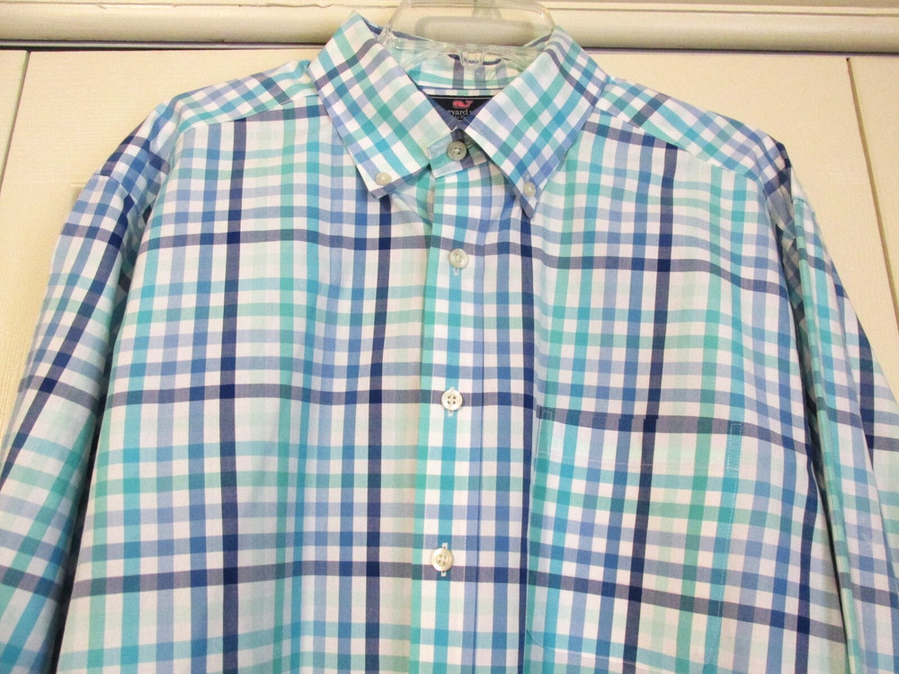 Vineyard Vines Men’s XL  Slim Fit Murray Teal/Blue Plaid L/S Cotton Shirt