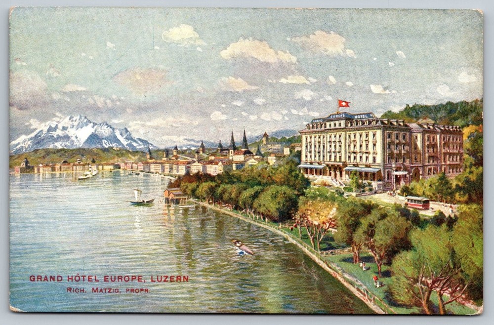 Vintage Grand Hôtel Europe Luzern Switzerland Postcard Scenic View
