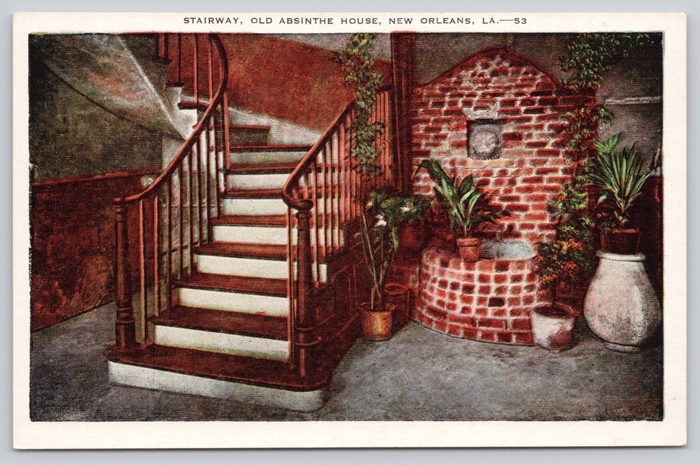 Vintage Linen Postcard Stairway Old Absinthe House New Orleans LA-image