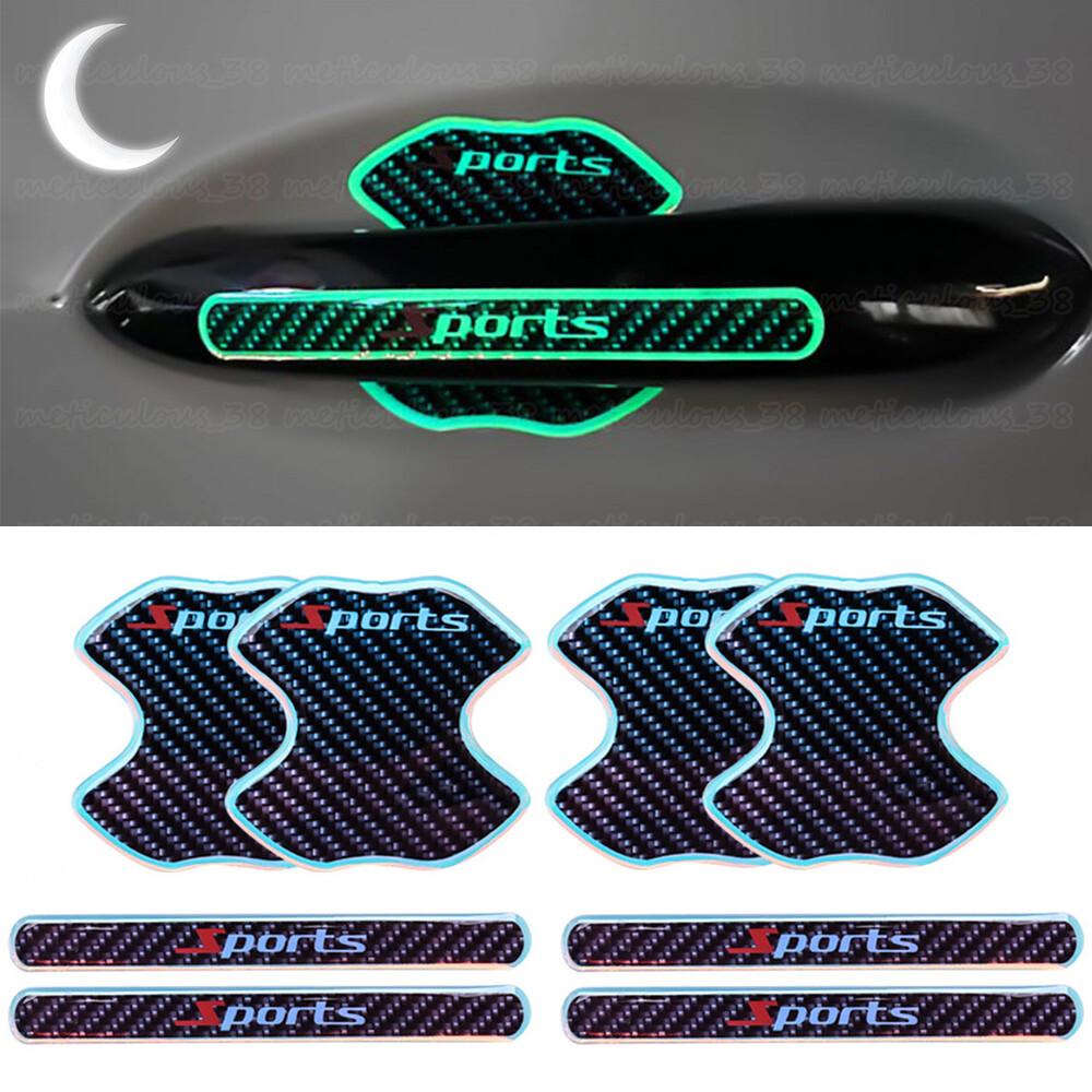 8Pcs Luminous Car Door Bowl Handle Protective Stickers Anti-Scratch Films Decor