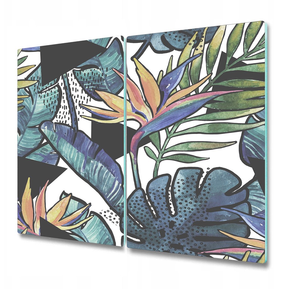 Glass Chopping Cutting Board Contrast Flowers Watercolour Leaves 2x30x52
