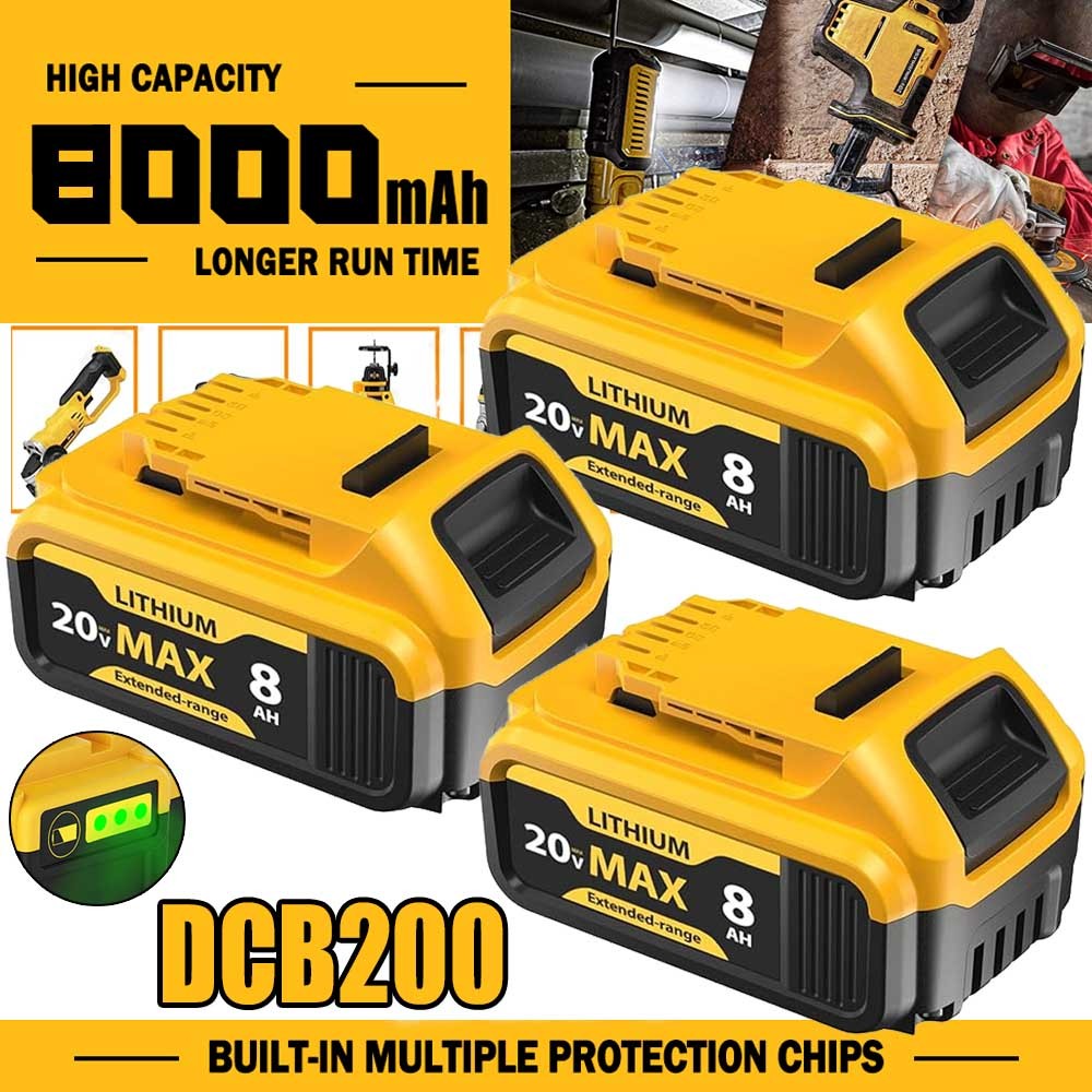 1-4X For DeWalt 20V Max 6.0AH/8.0AH DCB200 DCB206 DCB205 Li-ion Battery/Charger