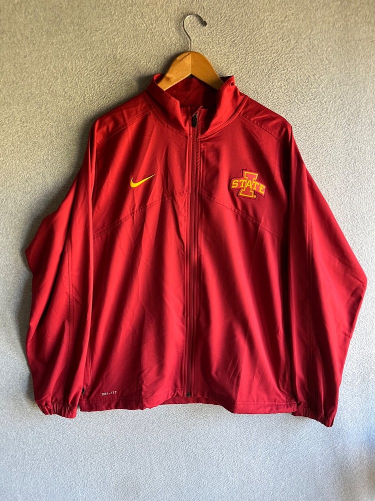 Iowa State Univerity Nike Jacket Mens Large Red Full Zip Dri Fit Zip Pockets